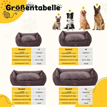 Ортопедичне ліжко для собак маленьких та середніх порід, 52x41x16 см, м'яке та зручне, кошик для собак з високим бортиком, знімний та пральний чохол, неслизьке, для дому та авто (темно-коричневий, S)