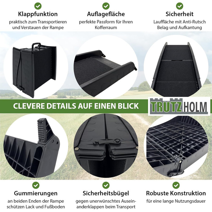 Рампа для собак TRUTZHOLM, складна, до 75 кг, антиковзаюча поверхня, допомога при завантаженні, чорна (трисекційна)