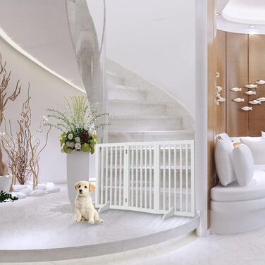 Захисне бар'єр для собак Fellie, дерев'яний, без свердління, 4 панелі (183x60 см) / 3 панелі (139x60 см), білий