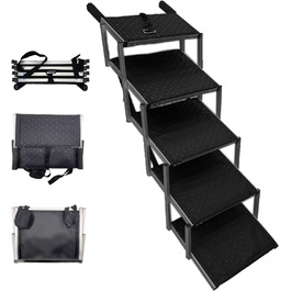 Складні сходи для собак з алюмінію, 5 сходин, вантажопідйомність 80 кг, антиковзне покриття, для автомобілів та SUV, чорний колір