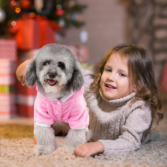 PETCUTE Зимовий теплий одяг для собак, куртка з мультфільмом, піджак для маленьких, середніх та великих собак, пуловер для собак з кнопками, для Лабрадора, Чихуахуа, Французького бульдога (S, Рожевий)