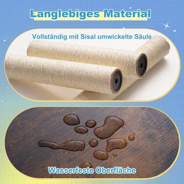 Дерев'яний кігтеточки Hey-brother Holz Kratzbaum 184 см для великих котів, багатоярусний, з платформою, корзиною, будиночком, щіткою та драбиною (Brun Vintage) EMPJ121WB
