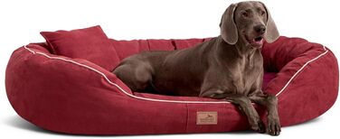 Ортопедичне ліжко для собак Tierlando® Marlon Nonplusultra з пінополіуретановою матрацом Visco Plus, м'який велюровий чохол, розмір 170x110 см, темно-червоний