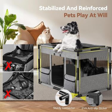 Pawaboo Забіг для цуценят Extra Groß - великий вольєр для домашніх тварин, переносна сумка-переноска для котів та собак, вольєр для собак, посилена рама з ПВХ-труб, великий розмір (L-91×61×61CM, M-81x61x61CM, чорний/сірий)