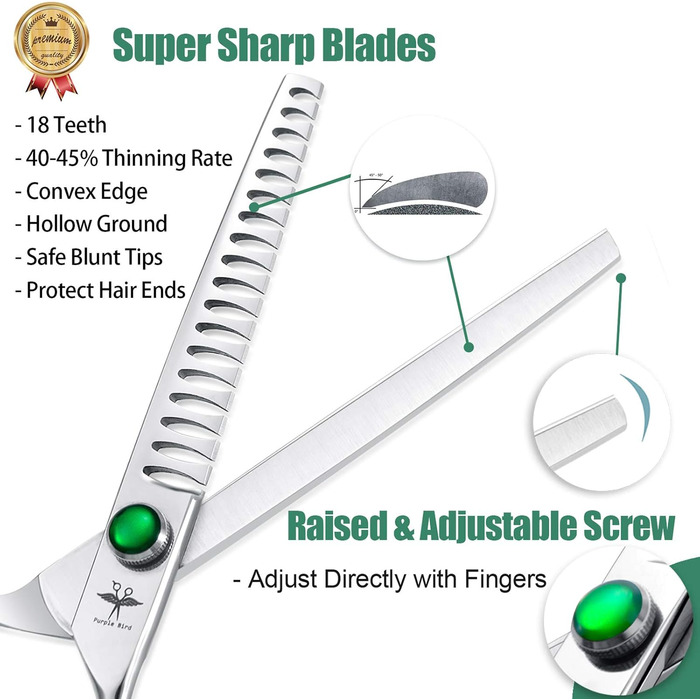 Набір професійних інструментів для грумінгу собак PURPLEBIRD: ножиці для грумінгу, 7 дюймів, з японської сталі 440C (набір з 4 шт.)