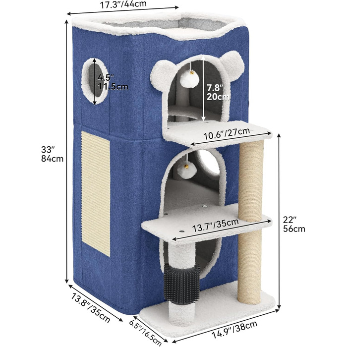 Дім для котів YITAHOME: сучасний комплекс з тунелем, когтеточкою та ігровим майданчиком для кількох кошенят (блакитний)