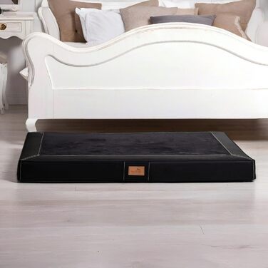 Ортопедичний лежак для собак Tierlando® Oscar VIP з екошкіри та велюру, з в'язкоеластичною піною, протиковзкий, 100x80 см, чорний