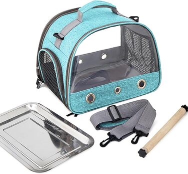 Транспортна сумка для птахів Vogel з підставкою та металевим підносом, переноска для папуг, рюкзак для птахів з дерев'яною ручкою, переносна клітка для малих птахів, блакитна