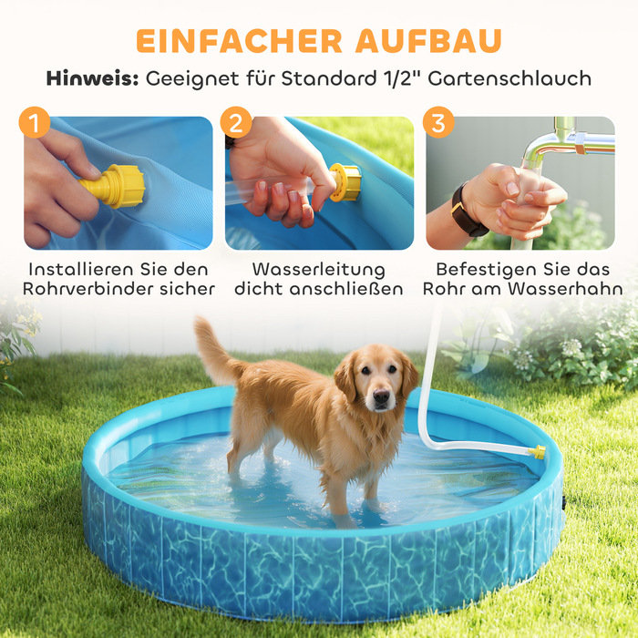 PawHut Dog Pool Складаний весловий басейн з фонтаном і подушкою для води Дизайн Ø160 x 30 см Нековзна ванна для собак Басейн для собак і кішок | Аосом