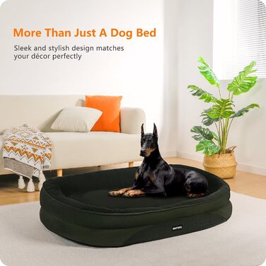 Ортопедичне ліжко для собак, ліжко-софа з валиком для шиї, кошик для собак з антиковзною основою, знімне та пральне, для великих собак, 122 x 90 x 19 см, оливковий колір
