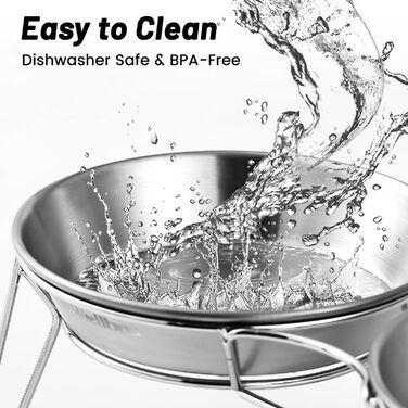 Підвищені миски для котів Wellbro, широкі миски з нержавіючої сталі на металевому підставці, для котів, кошенят та маленьких собак, 2 шт.