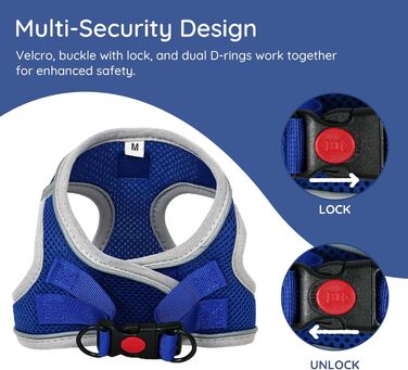 Шлейка для собак BELLA & PAL для маленьких собак з повідком, Step-in шлейка з Air Mesh, анти-тяга, світловідбиваюча, дихаюча, для цуценят, котів, XXS (28-30 см обхват грудей), блакитна & сіра