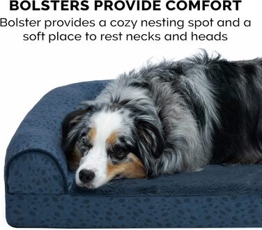 Ліжко для собак Furhaven великого розміру з ортопедичним матрацом, стиль дивана, знімний чохол, велике (135 x 102 x 24 см, блакитно-горіховий)