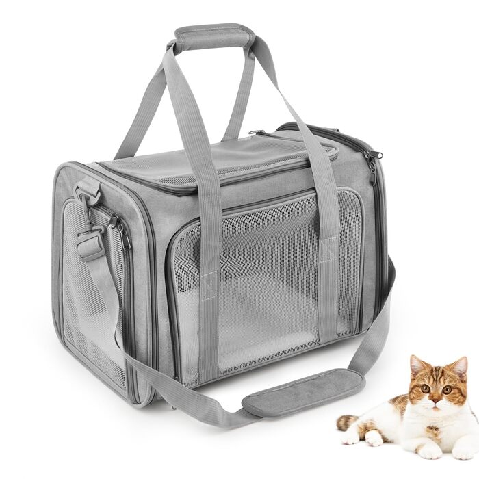 Транспортна сумка для кота та собаки, 45x30x30 см. Складана, дихаюча переноска для тварин для подорожей на авто.