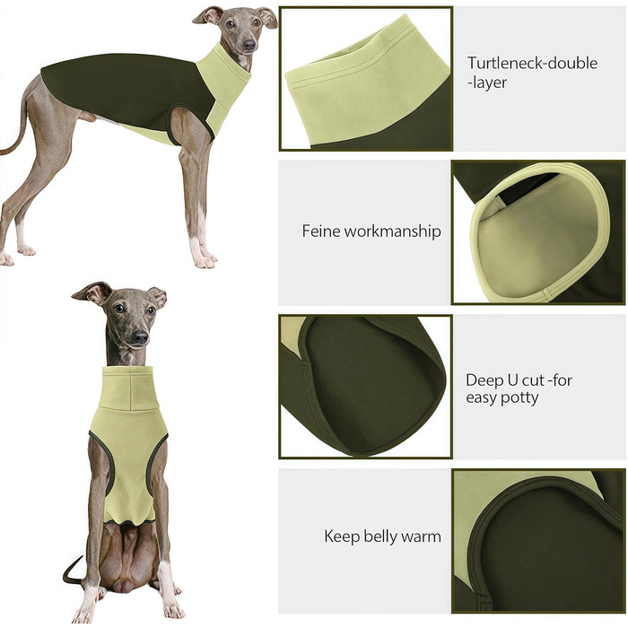 Пуловер для великих собак з флісу, ультрам'який, без рукавів, з високим коміром (M, обхват грудей: 42 см, зелений)