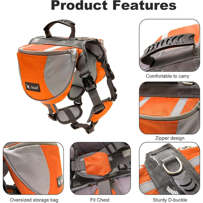 Шлейка для собак PETCUTE середнього та великого розміру, регульована, для прогулянок, тренувань, з відбиваючими елементами та ручкою (Помаранчевий, S)