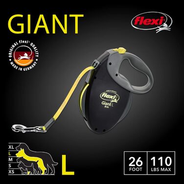 Flexi USA Giant неонова автоматична повідок-рулетка для собак до 50 кг, 8 м, чорний/неоновий, міцна, не заплутується
