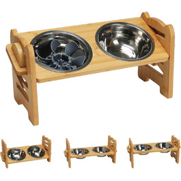 Підвищена годівниця для собак RLAVBL з бамбука, регульована, для повільного годування, з 2 нержавіючими мисками, антиковзаючі підкладки, для собак та котів