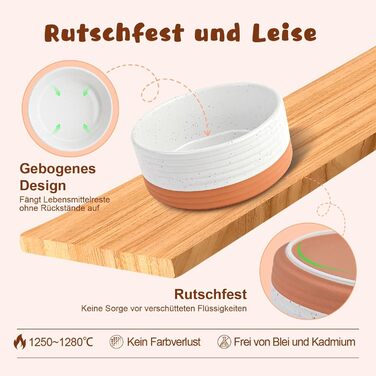 Миска для собак SpunkyJunky з кераміки, подвійна, піднята на підставці з акації, для великих собак (400 мл, білий та червоно-коричневий)