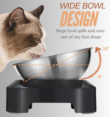 Підвищені годівниці для котів H&A Petcare: набір з 2 мисок під кутом 0 та 15°, з нержавіючої сталі