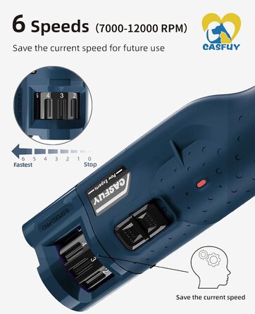 Електричний точилка для кігтів собак та котів Casfuy - 6 режимів, 45 dB, з LED-підсвічуванням, для великих, середніх та маленьких тварин, з захистом від пилу, блакитний
