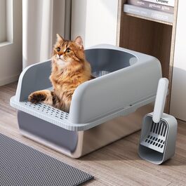 Котлові туалети RhymBar для котів з нержавіючої сталі 60 x 40 x 31 см, 28 л, велика місткість, витокостійкий, напівзакритий