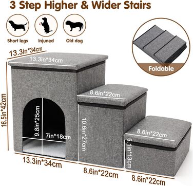 Сходинки для собак FurryPaws: 3-ступенева переносна драбинка для собак до ліжка та дивана, для маленьких та великих собак, ідеальна для подорожей, з неслизькою поверхнею