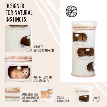 Кігтеточка-стійка Primrose Natural Paradise | З міцним сизалевим килимком | Кремовий | H 110 x Ø 49 см (XXL)