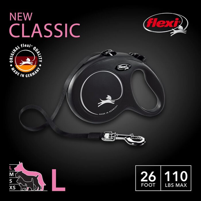 Рулетка для собак FLEXI Classic, 7,9 м, велика, чорна