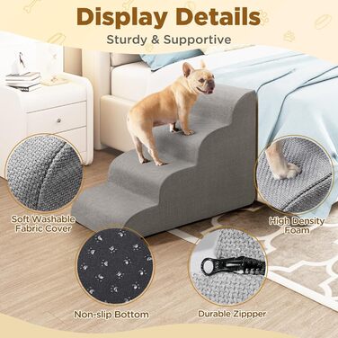 Сходинки для собак Gimars: широкі, міцні, з антиковзким покриттям, для малих та середніх собак, 4 сходинки, сірий колір, знімний чохол