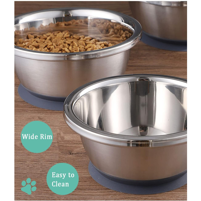Набори мисок для собак QANIUOS з нержавіючої сталі (2 шт.), неслизькі, об'єм 2200 мл, для великих та середніх собак