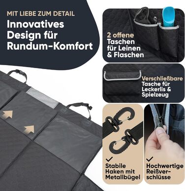 SEELENTIER® захисна підстилка для собак в авто: водонепроникна, антикіготна, 130x63 см, з ISOFIX, 2 повідки