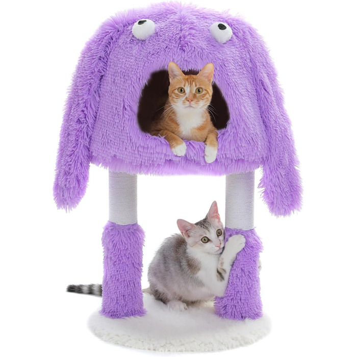 Будиночок для котів PETEPELA Monster-Stil з когтеточкою, 2-в-1: тепла котяча хатинка та ігровий комплекс, затишний знімний лежак, кошик для котів у приміщеннях, фіолетовий