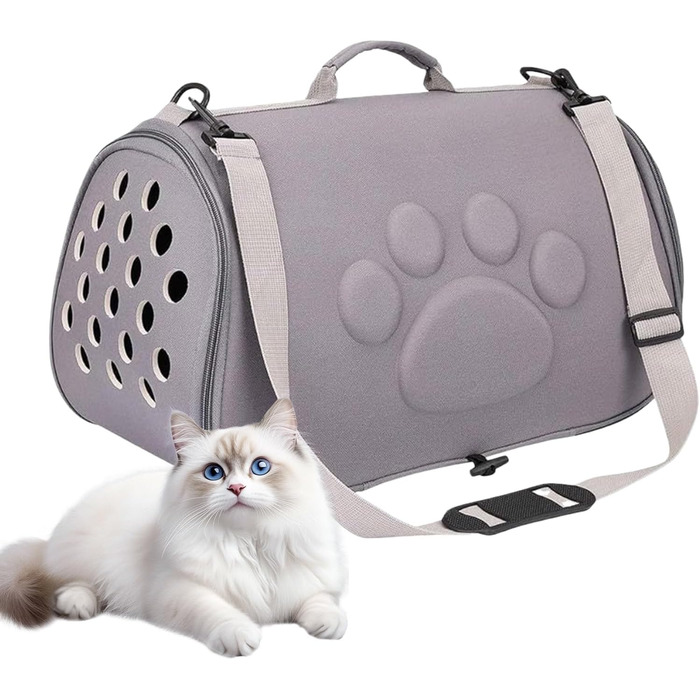 Транспортна сумка для кота Dmuzsoih, сумка-вигул з плечовим ременем, портативна для кошенят, для подорожей, прогулянок, кемпінгу, ветеринара, міста, покупок (Сірий, M)