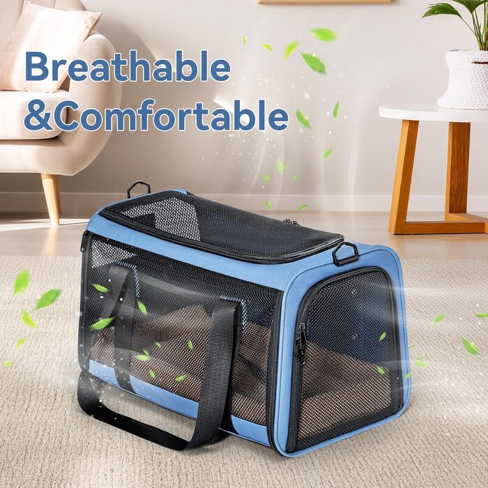 Переносна переноска для котів та маленьких собак Petsfit, блакитна, 48 x 30.5 x 30.5 см