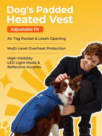 ORORO Теплий зимовий одяг для собак з підігрівом, акумуляторний, відбиваючий, для малих, середніх та великих собак (Синій, L)