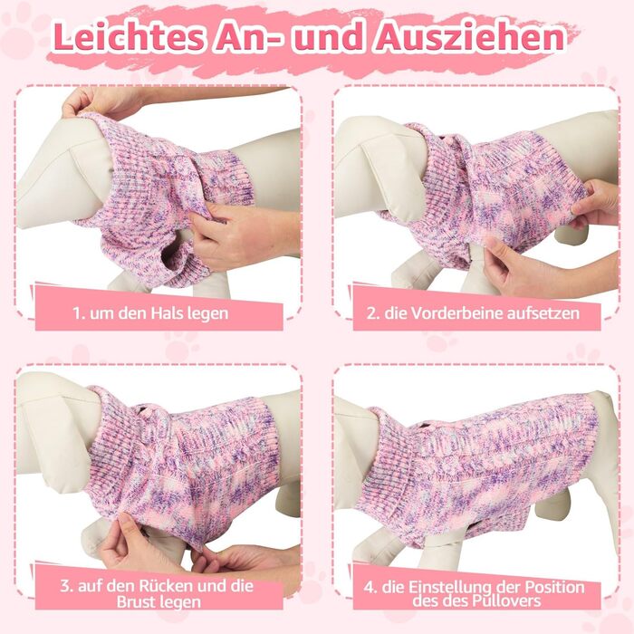 Пуловер для собак SlowTon, рожевий, для дрібних та середніх порід, з отвором для повідка, теплий в'язаний пуловер