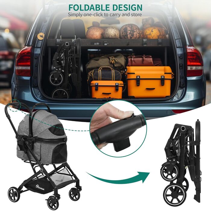 Візок для собак YITAHOME - переносна коляска для маленьких собак та котів (до 15.9 кг), сірий