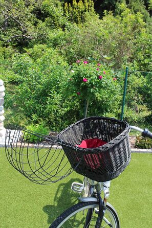Кошик для собак на кермо велосипеда з плетеної лози з металевою сіткою та подушкою (чорний). Кошик для велосипеда з лози (без подушки)