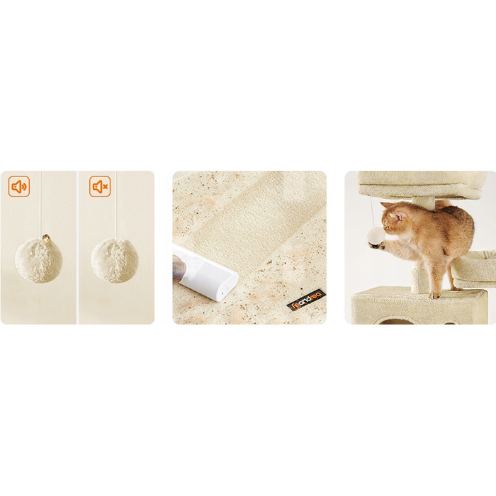 Високий когтеточка-комплекс Feandrea бежевий, 206 см, для великих кішок XXL з гамаком та лежаком