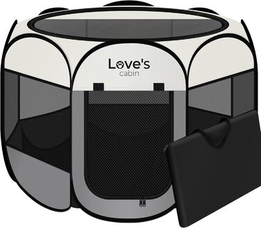 Переносний вольєр-ігровий майданчик для собак та котів Love's Cabin, сірий. Складаний, з сумкою для перенесення, знімний верх з блискавкою.