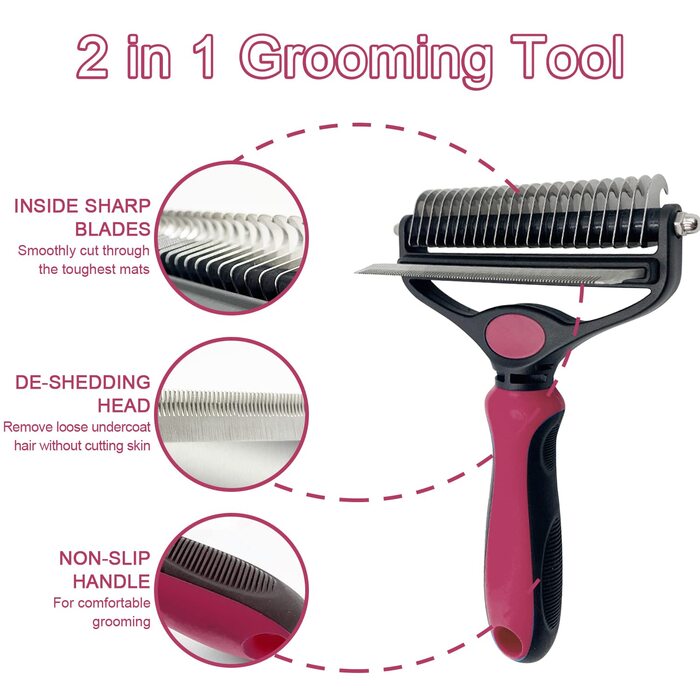 Щітка для вичісування шерсті домашніх тварин (собак та котів) проти ковтунів, рожева