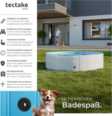 Басейн Tectake® для собак та дітей: надувний, складний, діаметр 120 см