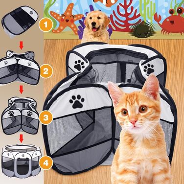 Вольєр для цуценят/маленьких тварин, 74x74x43 см. Підходить для собак, котів, кроликів та інших дрібних тварин. Для використання в приміщенні та на вулиці (Рожевий/Сірий-восьмикутний)