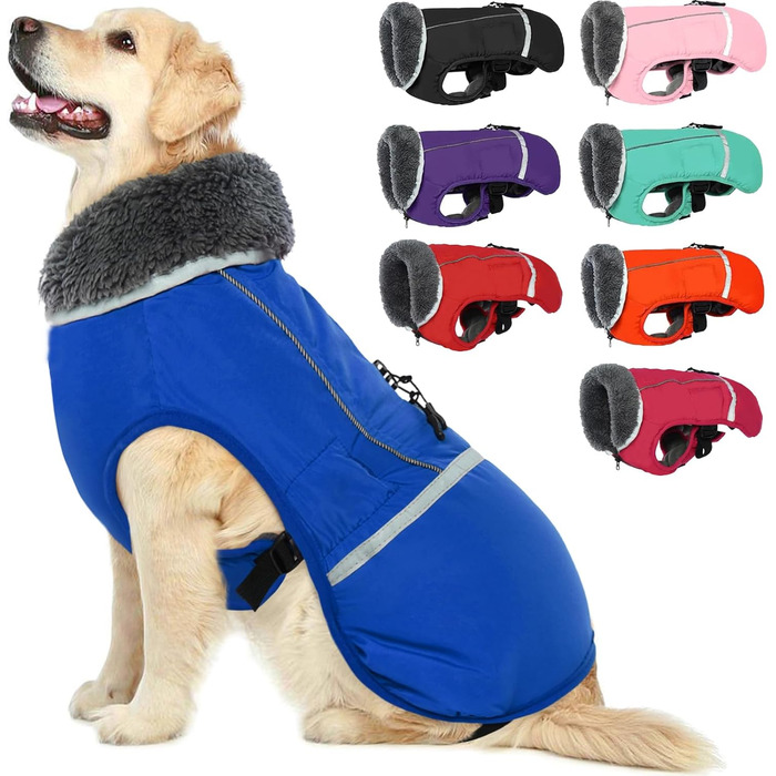 Зимовий одяг для собак QBLEEV: теплий, водонепроникний, з флісовою підкладкою, для холодної погоди, розмір XL, блакитний