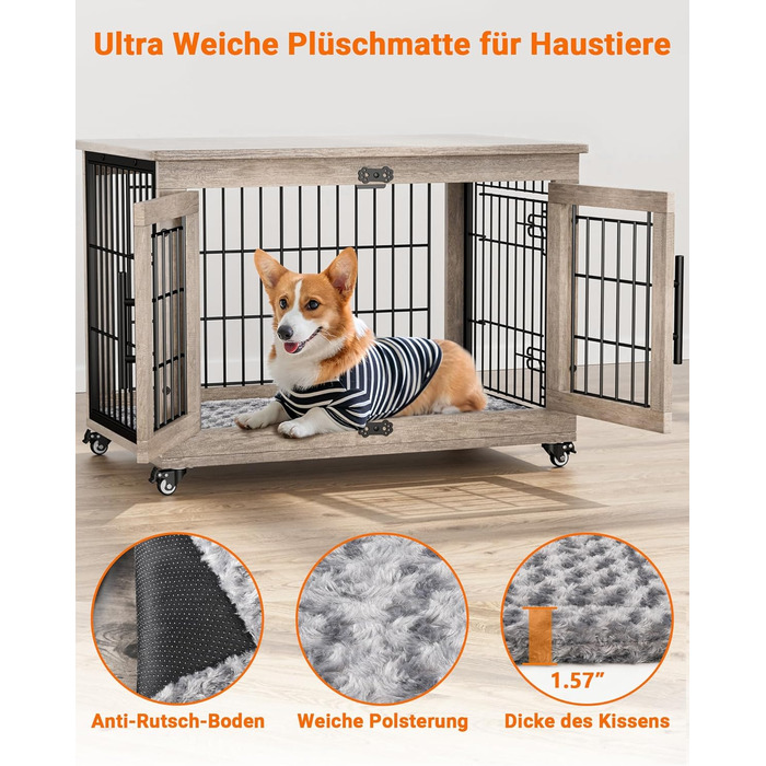 Кіяпка: Будка для собак у дім з подушкою, 98x64x68 см (Сірий, M)