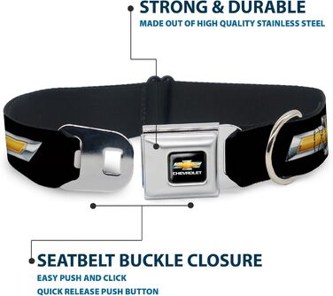 Комір для собак Buckle Down Chevrolet, регульований, 22,9–38,1 см, чорний/золотий, повноколірний друк