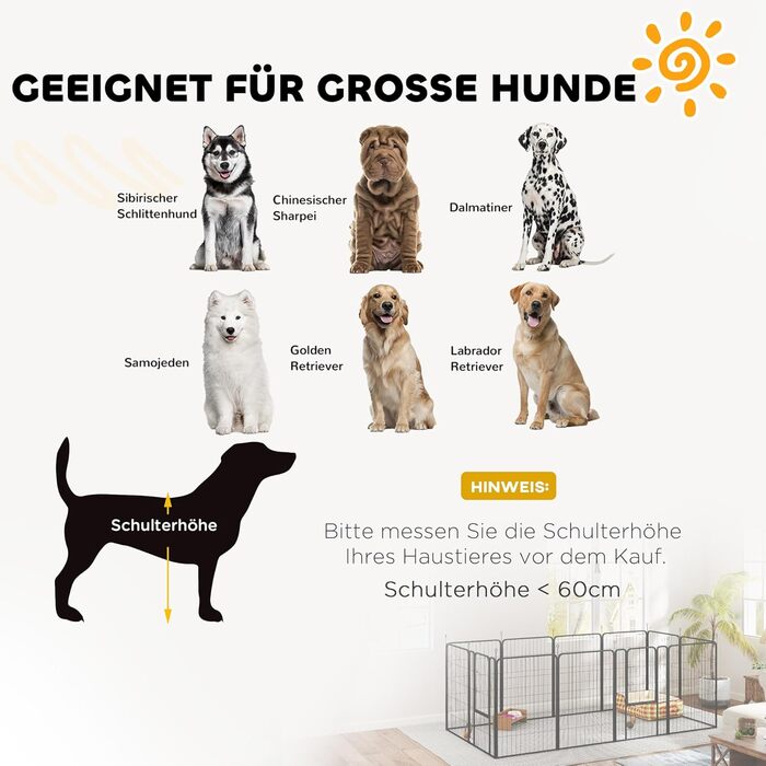 PawHut Вольєр для цуценят/собак з 12 секцій, 68x100 см, дверцятами, шпильками, захисним тентом, для використання в приміщенні та на вулиці