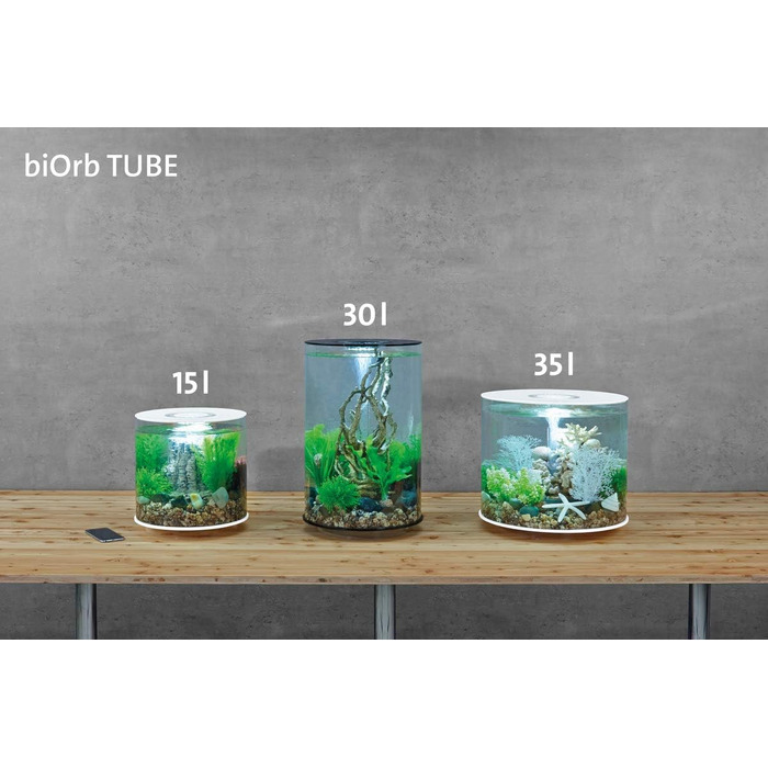 Декоративний акваріум biOrb TUBE 30 LED, білий, 30 л — комплект з акрилового скла з LED-підсвіткою, фільтром та керамічним дном, 360° огляд