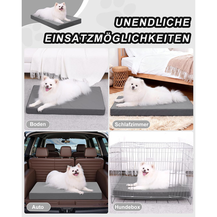 Ортопедичне ліжко для собак 58x43 см, знімний чохол з екошкіри, подушка для собак, матрац для собак, комфортне та прохолодне для внутрішнього та зовнішнього використання, сірого кольору (L58xB43xH7 см)